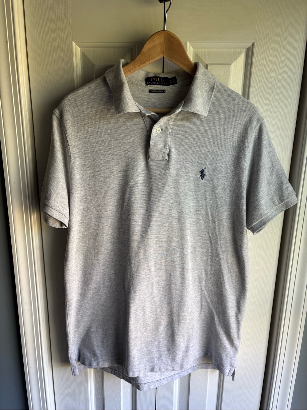 Polo Ralph Lauren Men's Gray Custom Slim Fit Short Sleeve Polo Shirt Size Large